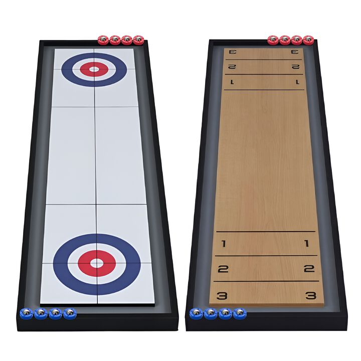 Portable 2 in 1 Shuffleboard and Curling Tabletop Game, Double Sided Board