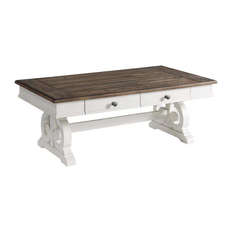 Coffee Table, 50x28x19 in Rustic White & French Oak