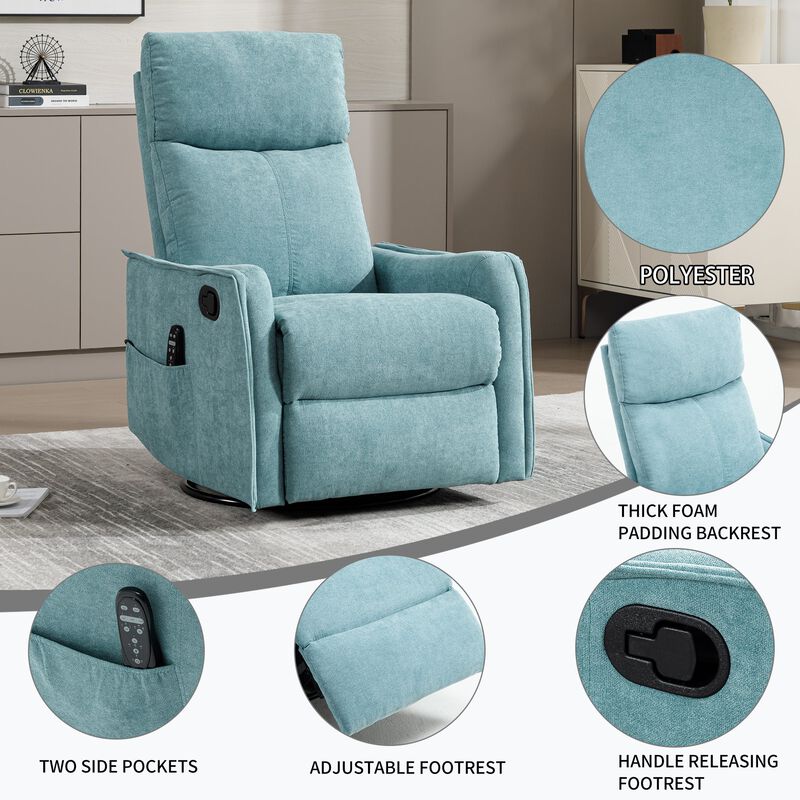 Manual Recliner Chair with Heat and Massage, Rocker and Swivel Chair in Fabric for Living Room image number 4