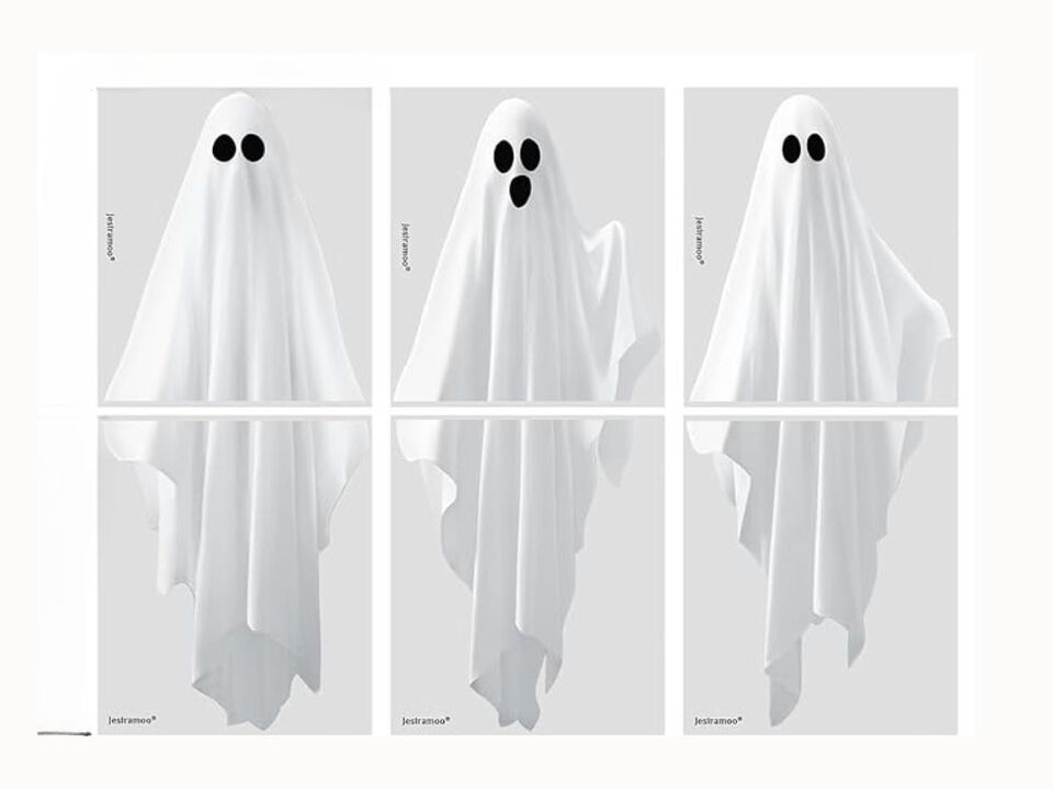 3-Pack Extra-Large Ghost Window Clings – White Silhouette Decals for Mirrors, Glass & Halloween Indoor Decor