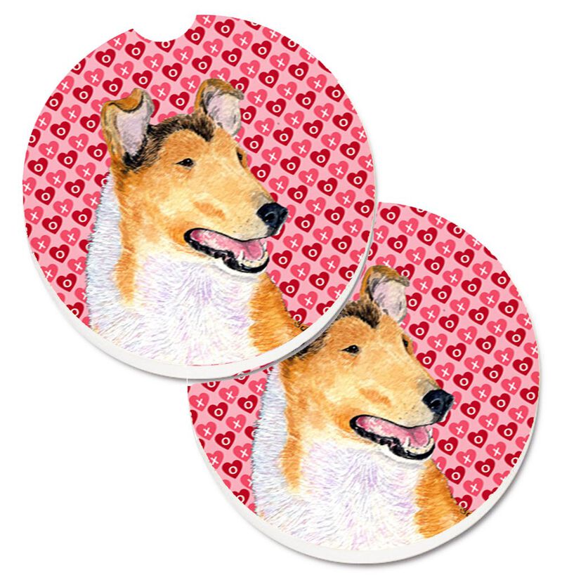 Caroline's Treasures Collie Smooth Hearts Love & Valentine's Day Portrait Set of 2 Cup Holder Car Coasters SS4470CARC, 2.56, Multicolor image number 0
