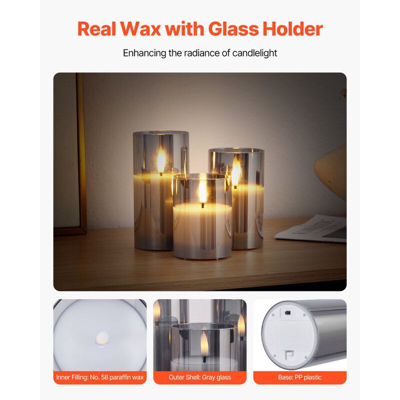 3-Pack Flameless LED Candles with Remote Control, Battery Operated