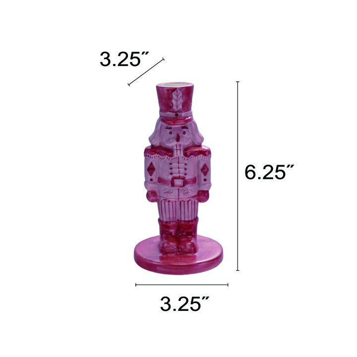 Stoneware Nutcracker Taper Holder, Pink and Red