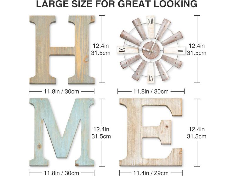 Farmhouse Windmill Wall Clock - Rustic Home Letters Decor for Living Room & Entryway image number 2