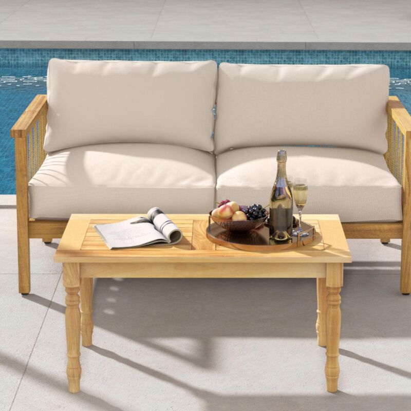 Hivvago Patio Coffee Table with Solid Teak Wood Structure and Slatted Tabletop