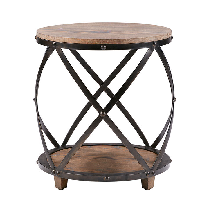 Gracie Mills Nielson Rustic Weathered Metal Accent Table
