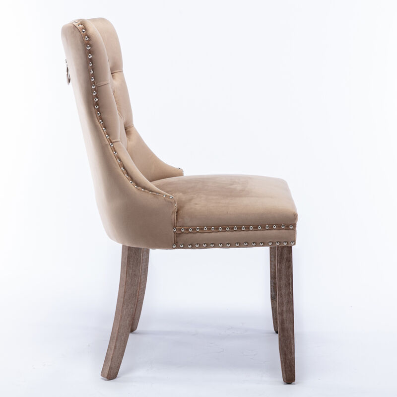 Streamdale 2 Pieces Set, Khaki Velvet Dining Chairs With Wood Legs image number 3