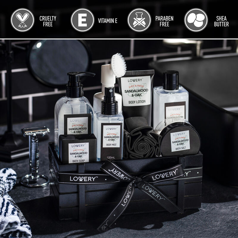 Luxury Spa Kit for Men - Sandalwood & Oak Scented Bath Gift Set & Shower Basket image number 2