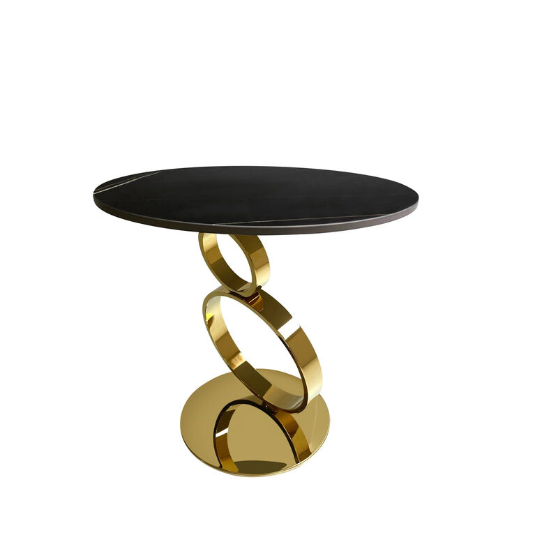 HomeRoots 21" Black And Gold Stone And Stainless Steel Round Pedestal End Table image number 0