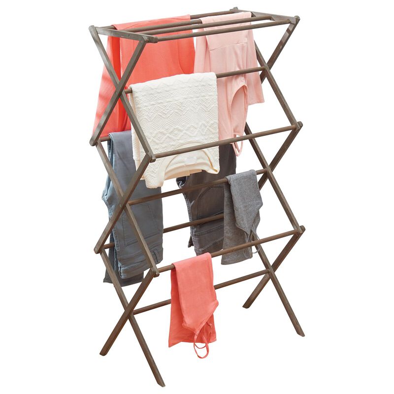 mDesign Bamboo Clothes Drying Rack, Foldable Wooden Laundry Drying Rack, Natural image number 2