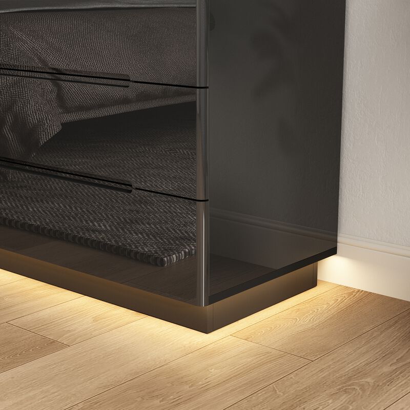 Black 8-Drawer 63 in. W Wood Double Dresser Chest of Drawers Bedroom Storage Organizer in With High Gloss and LED Lights