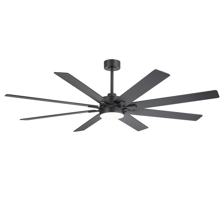 Breezary 72 Inch Modern Large Ceiling Fan with Light, 8 Blade Ceiling Fan, Remote Control, Quiet Indoor Ceiling Fan