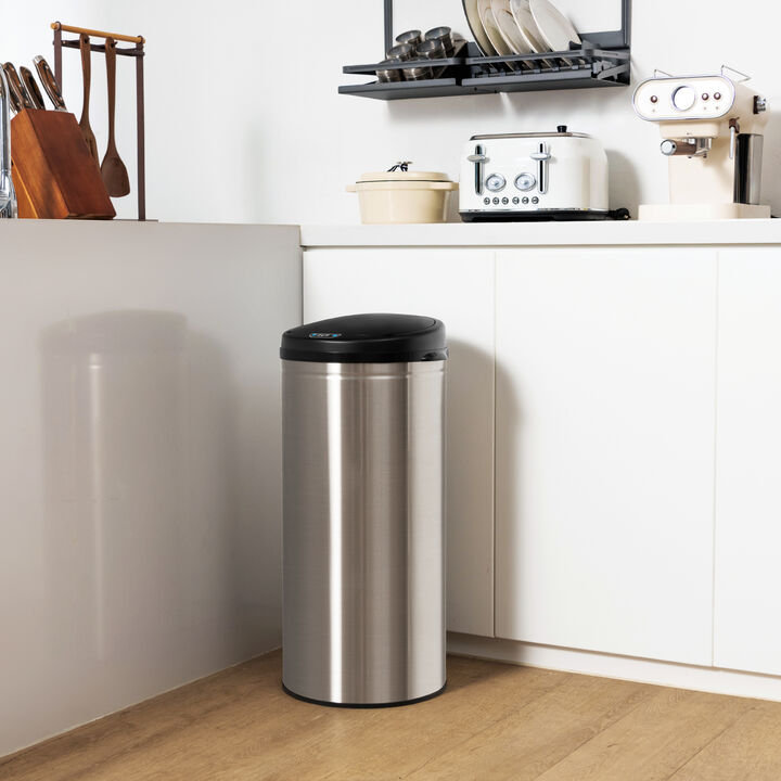8 Gal Automatic Trash Can with Stainless Steel Frame Touchless Waste Bin-Silver