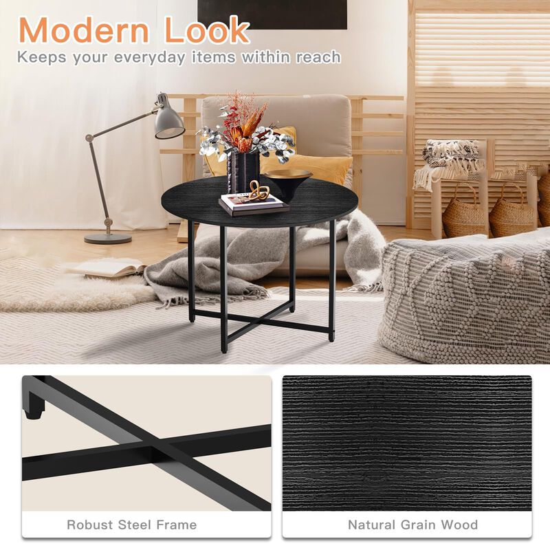 FAMIDGE Round Coffee Table, 23.6"" Coffee Tables for Living Room, Circle Coffee Table with Metal Frame, Floor Table Desk for Sit