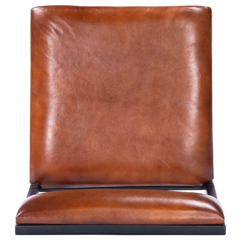 HomeRoots 32" Brown And Black Genuine Leather And Iron Bar Chair image number 5