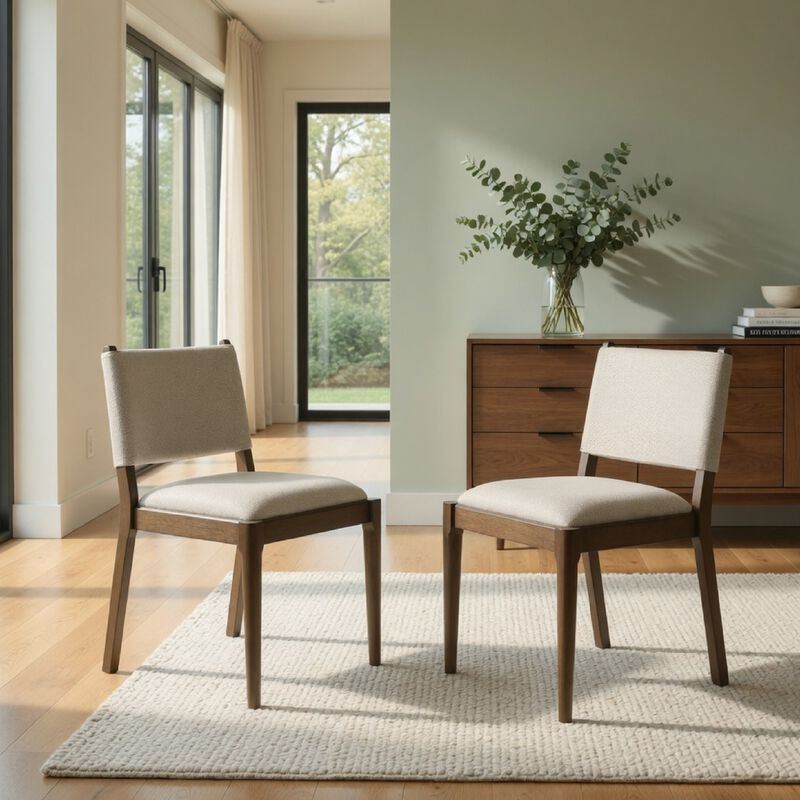 Clera Upholstered Dining Side Chair, Tie Details, Set of 2, Brown Wood image number 8