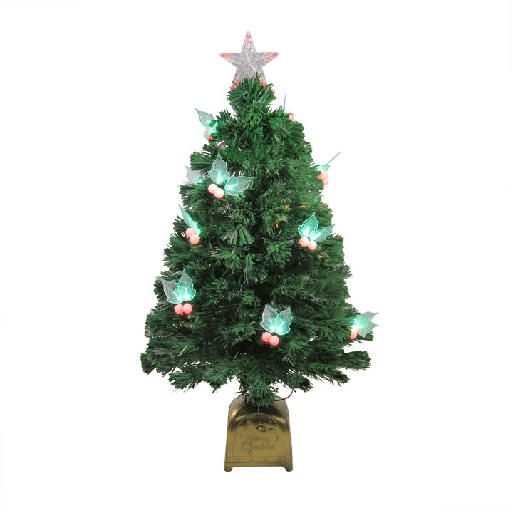 3' Pre-Lit Medium Profile Holly Berries Artificial Christmas Tree - Multi-Color LED Lights