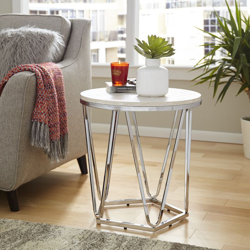 Round Wood and Iron End Table for Living Room, Bedroom, or Entryway