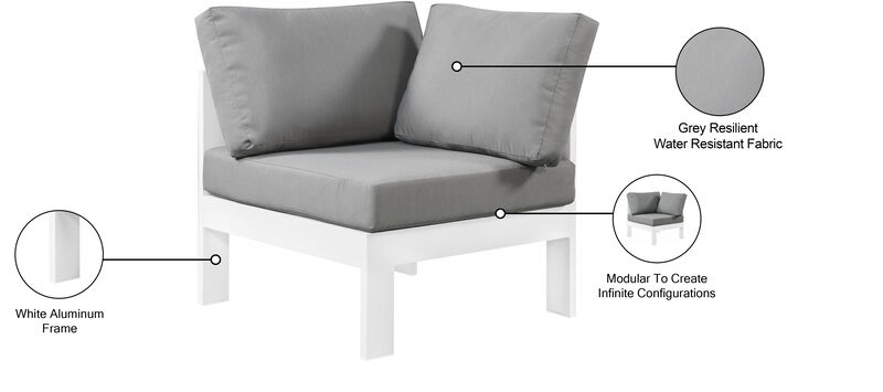 Meridian Furniture Nizuc Grey Water Resistant Fabric Outdoor Patio Aluminum Corner Chair image number 7