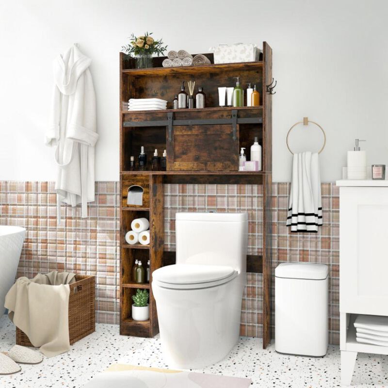 Hivvago Over The Toilet Storage Cabinet with Sliding Barn Door and Adjustable Shelves