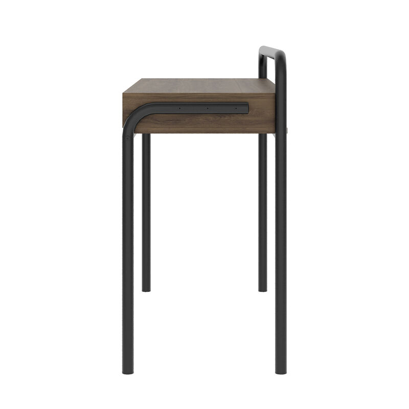 HomeRoots 46" Walnut and Black Wood and Steel Writing Desk image number 3