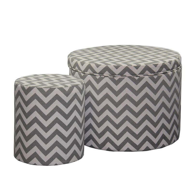 Homezia 23" Gray Polyester Blend Round Geometric Footstool Ottoman image number 1