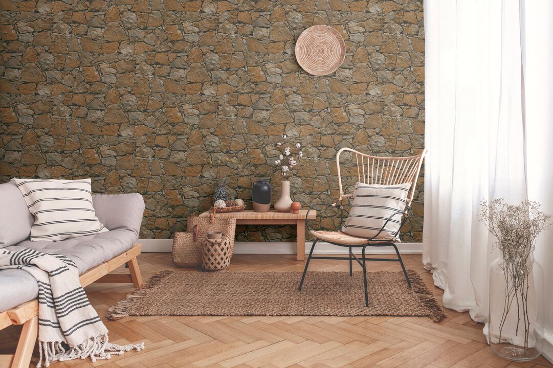 The Bricks And More Claystone Cottage Motif Bronze Brown Wallpaper BB51138