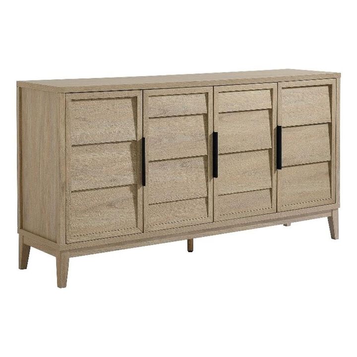Modway Sinya 4-Door Sideboard in Light Oak- 59 Inch Buffet Storage Cabinet with Panel Doors for Kitchen, Dining Room, Living Room - Modern Media Console with Shelves for Wall-Mounted TVs