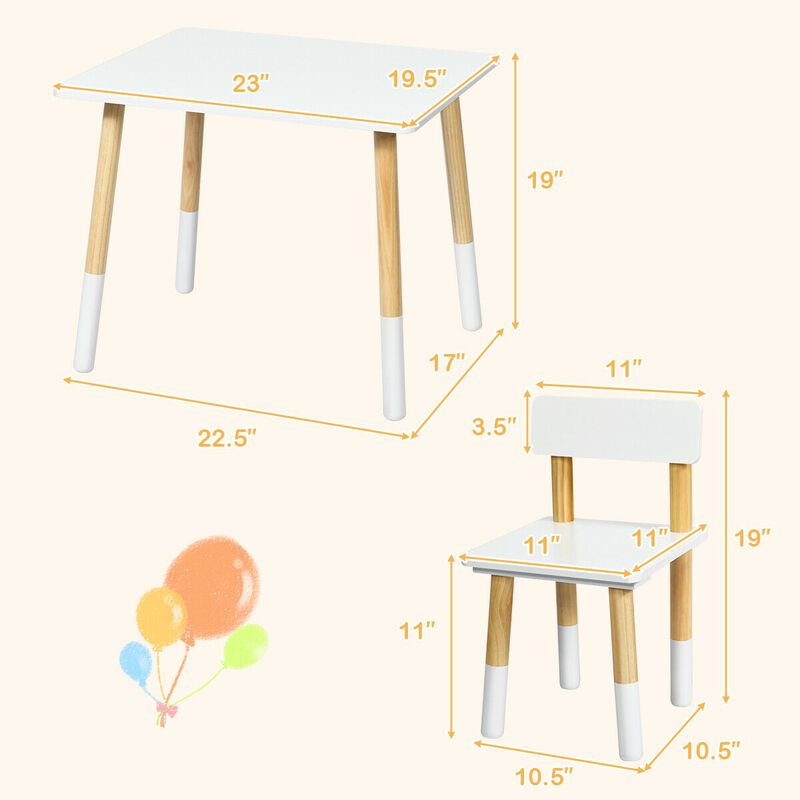 Kids Wooden Table and 2 Chairs Set-White image number 3