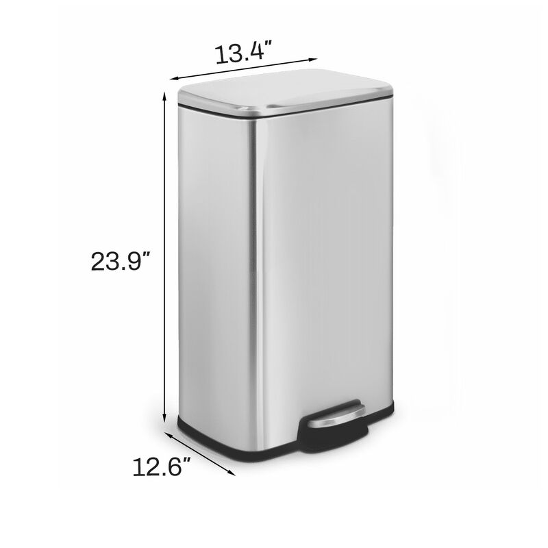 8 Gallon/30 Liter Rectangular Stainless Steel Step-on Trash Can for Kitchen office, Silver image number 3