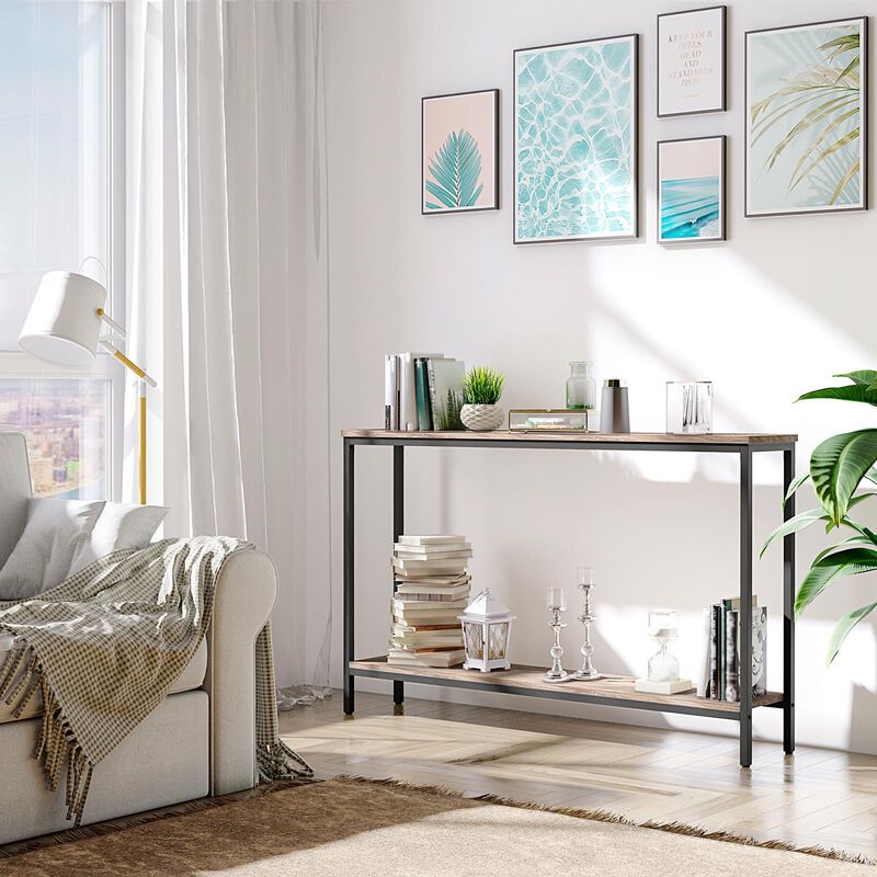 Entryway Console Table Narrow with Storage Shelf, Slim Hallway Sofa Table-Greige image number 5