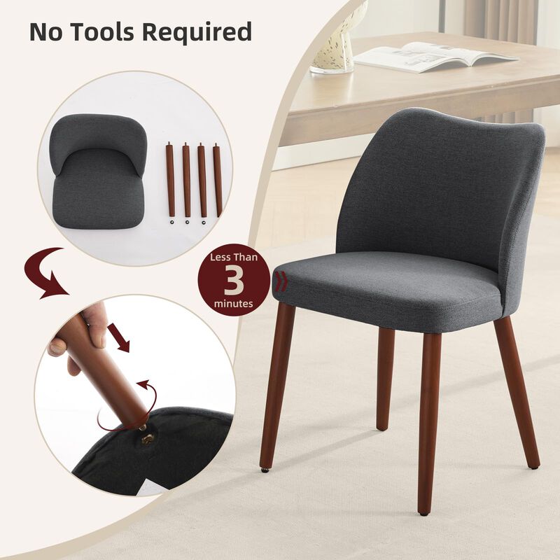 2 Pack Modern Wingback Dining Chairs, Linen Fabric Thick Cushion High Back Chairs with Rubberwood Legs for Home Dining Use image number 5