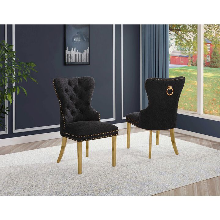 Best Quality Furniture Black Boucle Fabric And Silver Base Side Chairs (Set Of 2)