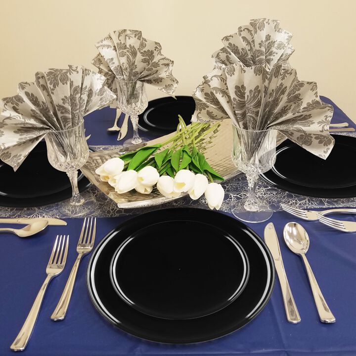 Black Flat Round Plastic Dinnerware Value Set (40 Sets)