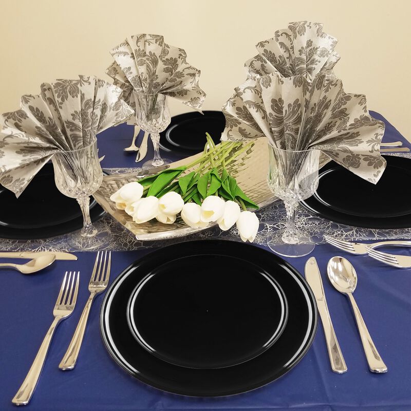 Black Flat Round Plastic Dinnerware Value Set (40 Sets) image number 1