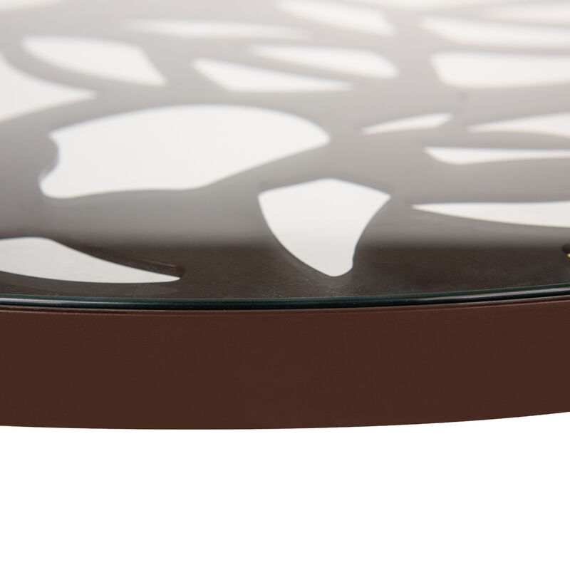 LeisureMod Devon Tree Design Glass Top Aluminum Base Outdoor End Table