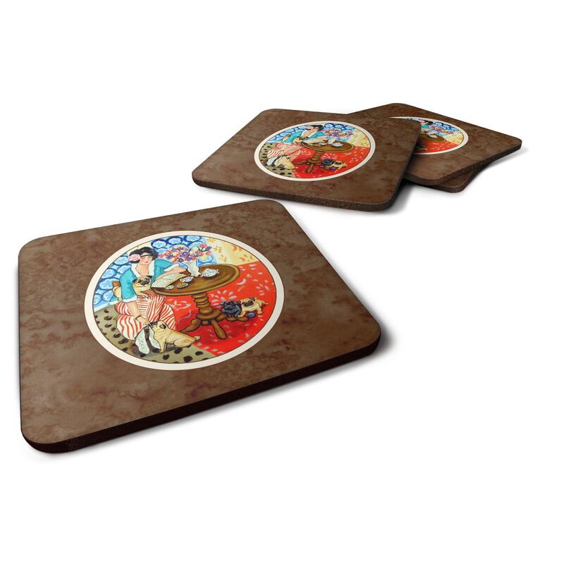 Caroline's Treasures 7259FC Lady With Her Pug Foam Coasters (Set of 4), 3.5, Multicolor image number 0