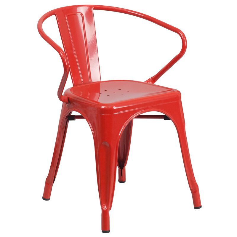 Flash Furniture Napoleon Commercial Grade 24" Round Red Metal Indoor-Outdoor Table Set with 2 Arm Chairs