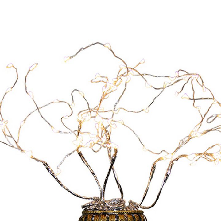Tree Table Lamp with Aluminum Wire and Multiple LED, White - Benzara