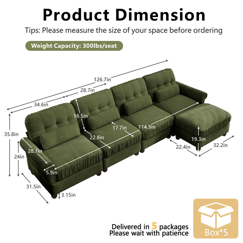 Toxmam Chenille 4‑Seat Modular Sectional Sofa image number 9