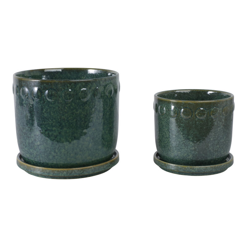 S/2 6/8" Reactive Bubble Trim Planter W/saucer,grn image number 3