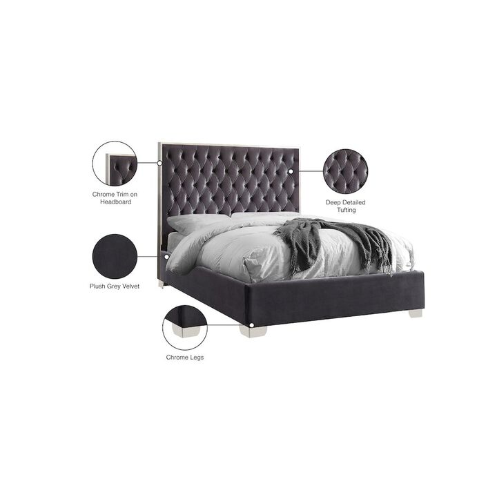 Meridian Furniture Lexi Grey Velvet Queen Bed