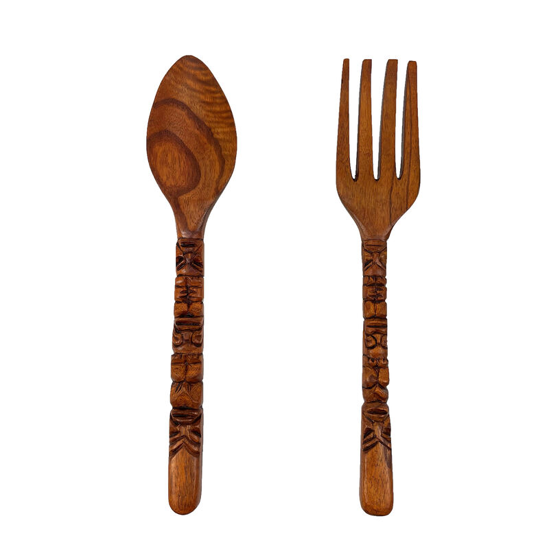 16 Inch Carved Tiki Spoon & Fork Wooden Wall Decor Art Utensil Decoration Set image number 4