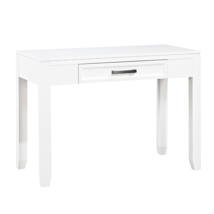 Thiem Writing Laptop Desk, 1 Drawer, White Veneer, 42 Inch - Benzara
