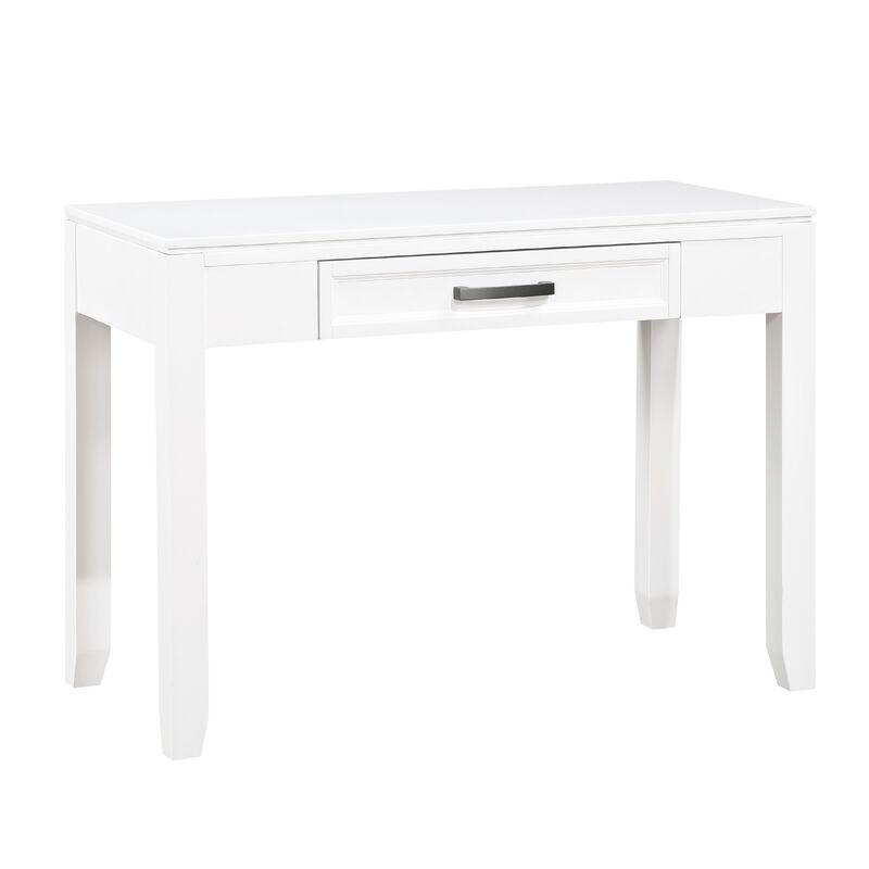 Thiem Writing Laptop Desk, 1 Drawer, White Veneer, 42 Inch - Benzara