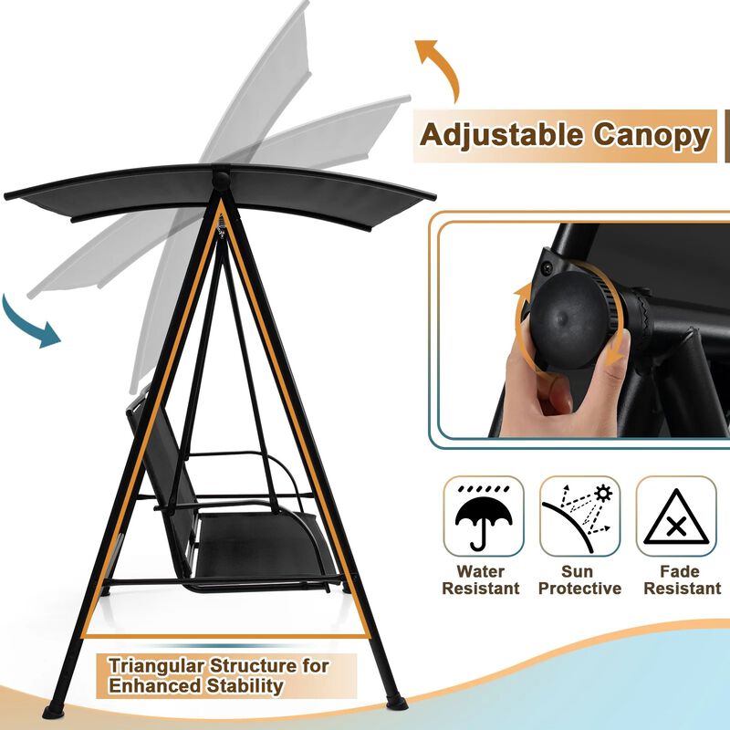 Mondawe 2-Seat Outdoor Canopy Swing with Comfortable Fabric Seat and Heavy-duty Metal Frame