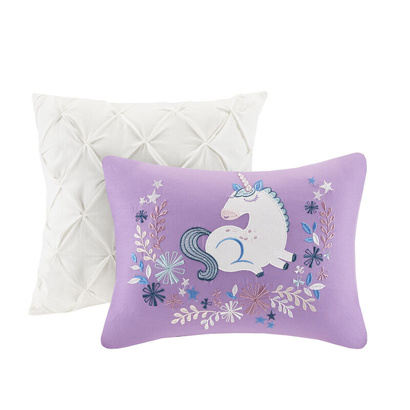 Gracie Mills Glenda 4-Peice Unicorn Reversible Cotton Quilt Set with coordinating Throw Pillows