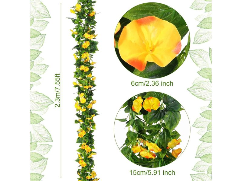 6 Piece Yellow Artificial Hanging Morning Glory Flowers Outdoor Wedding image number 2