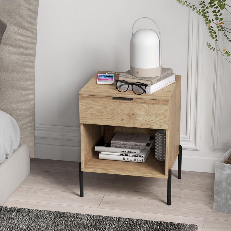 Modern Nightstand with Charging Station-Natural image number 1