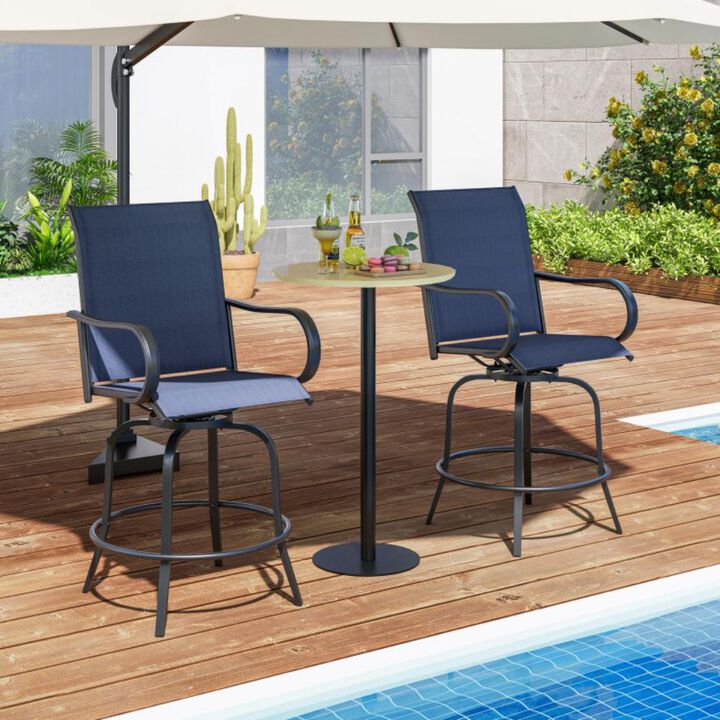 Hivvago 2 Pieces 360 Rotating Bar Stool Set with Armrests for Patio